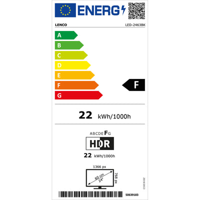 Lenco LED-2463BK (V2) - 24" Smart TV Android avec adaptateur voiture 12 V, noir