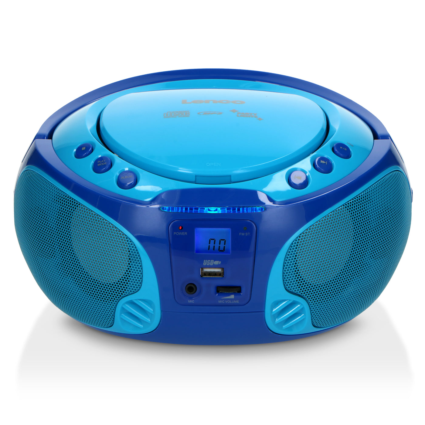 Lenco SCD-650BU - Radio FM et lecteur CD/MP3/USB portable avec microphone et effets lumineux - Bleu