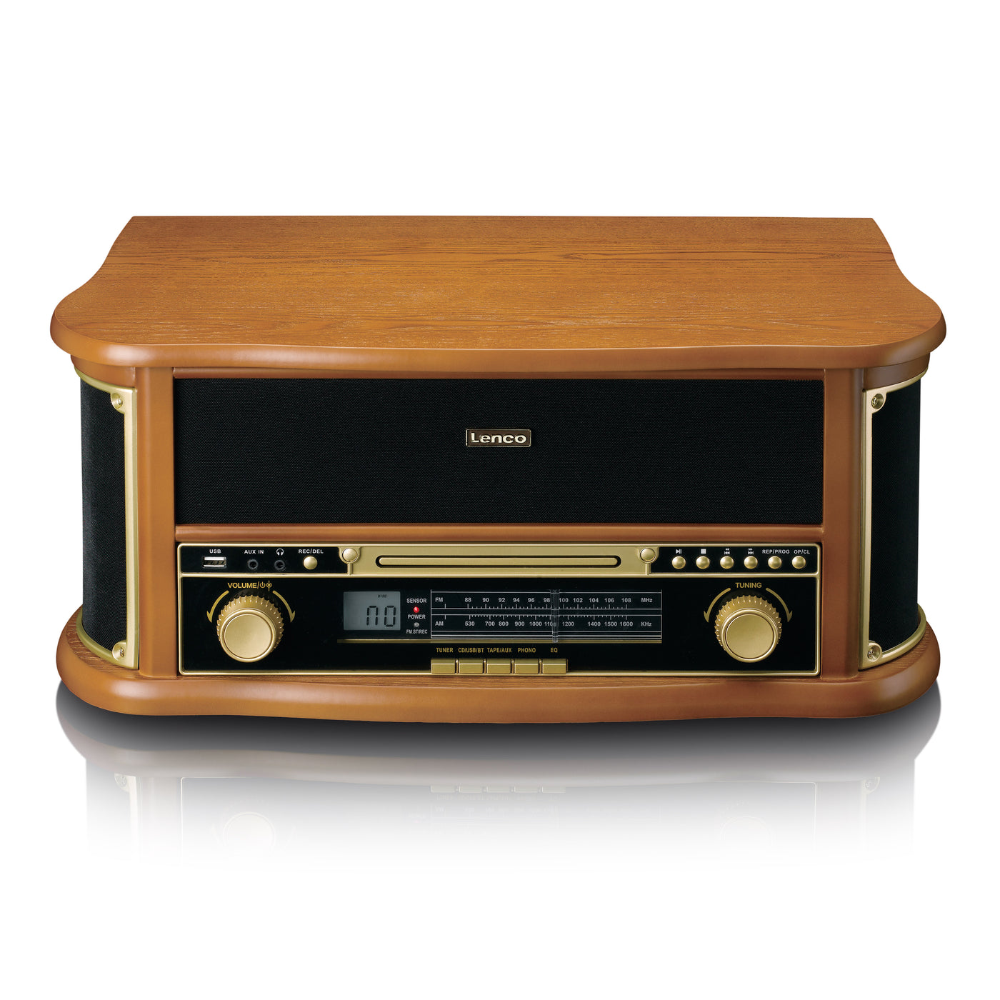 Classic Phono TCD-2551WD - Platine vinyle rétro en bois avec Bluetooth®, radio AM/FM, encodage USB, lecteur CD, lecteur de cassette et haut-parleurs intégrés - Bois