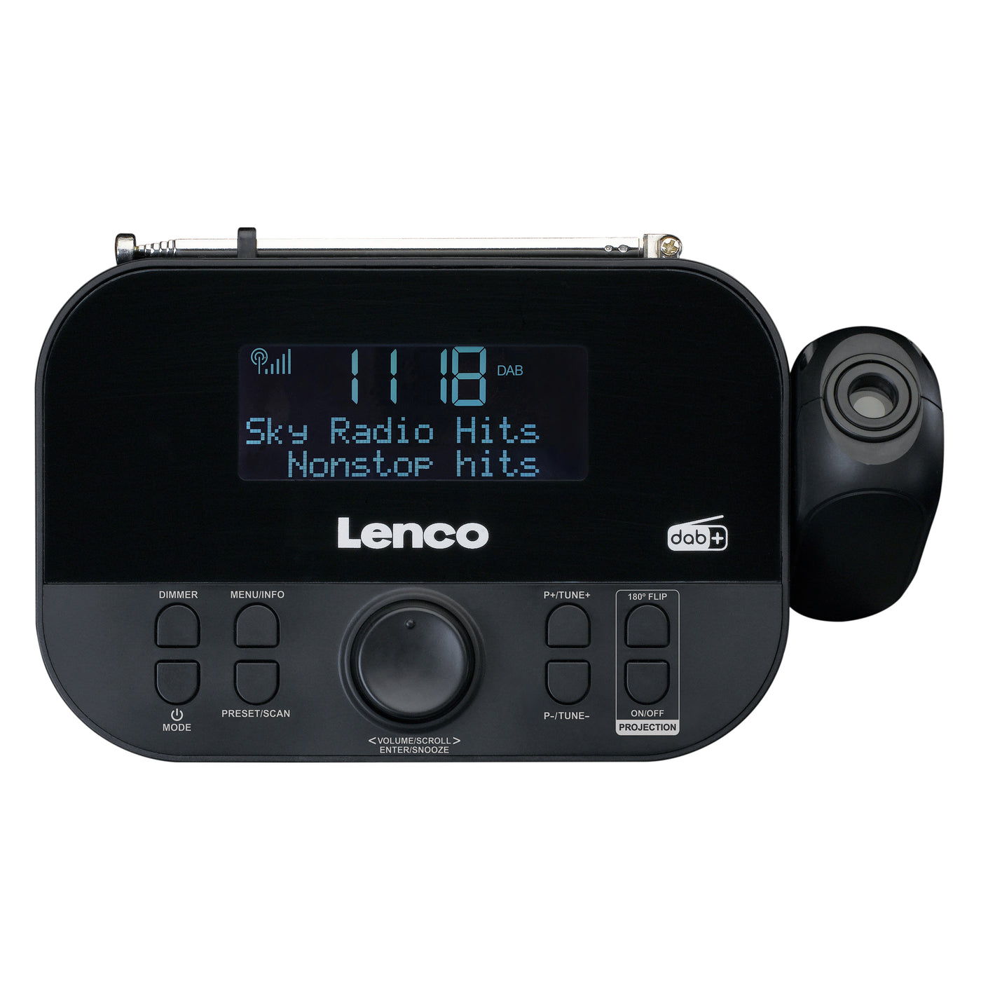 Lenco CR-615BK - Radio-réveil DAB+/FM avec projection de l'heure - Noir