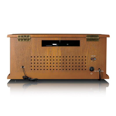 Classic Phono TCD-2551WD - Platine vinyle rétro en bois avec Bluetooth®, radio AM/FM, encodage USB, lecteur CD, lecteur de cassette et haut-parleurs intégrés - Bois