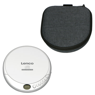 Lenco CD-201SI+PBC-50GY - Lecteur CD/MP3 portable avec protection anti-choc et étui de rangement pratique avec powerbank intégrée - Argent/Gris