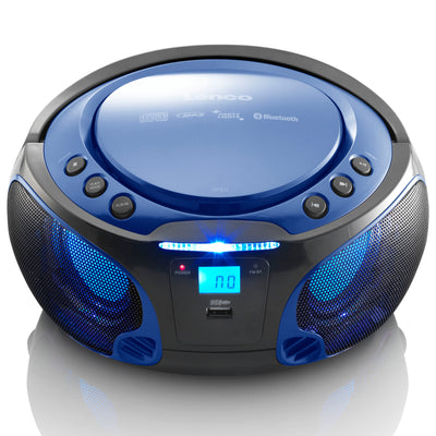 Lenco SCD-550BU - Radio FM et lecteur CD/MP3/USB/Bluetooth® portable avec éclairage LED - Bleu