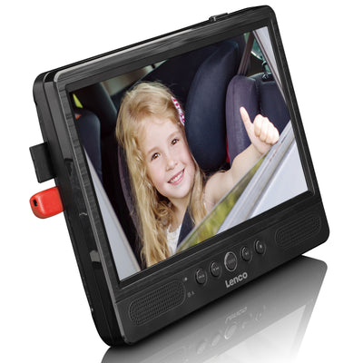 Lenco DVP-1045 - lecteur DVD portable 2 x 10 pouces avec connexion USB, emplacement pour carte SD, pile intégrée, deux casques et deux supports - Noir