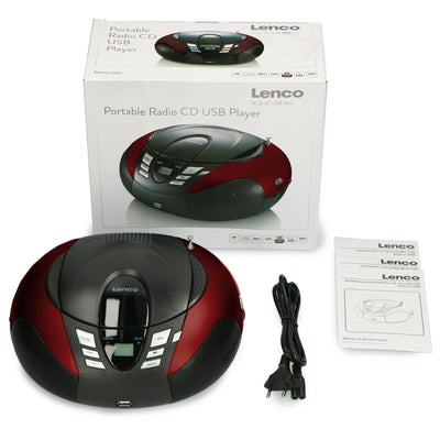 Lenco SCD-37 USB Red - Radio FM et lecteur CD/USB portable - Rouge