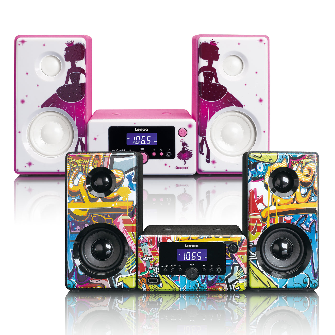 MINI CHAINE HIFI RADIO FM PORTABLE CD/MP3/USB MICROPHONE & EFFETS LUMINEUX  ROSE