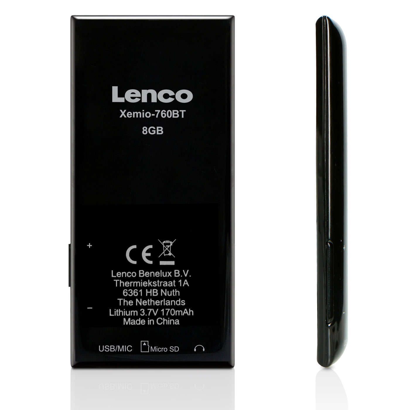 Lenco Xemio-760 BT Black - Lecteur MP3/MP4 avec Bluetooth® et mémoire de 8 Go - Noir