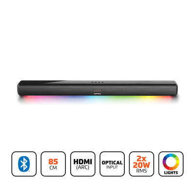 Lenco SB-042BK -85cm Bluetooth® Soundbar avec HDMI (ARC) et éclairage LED  - Noir