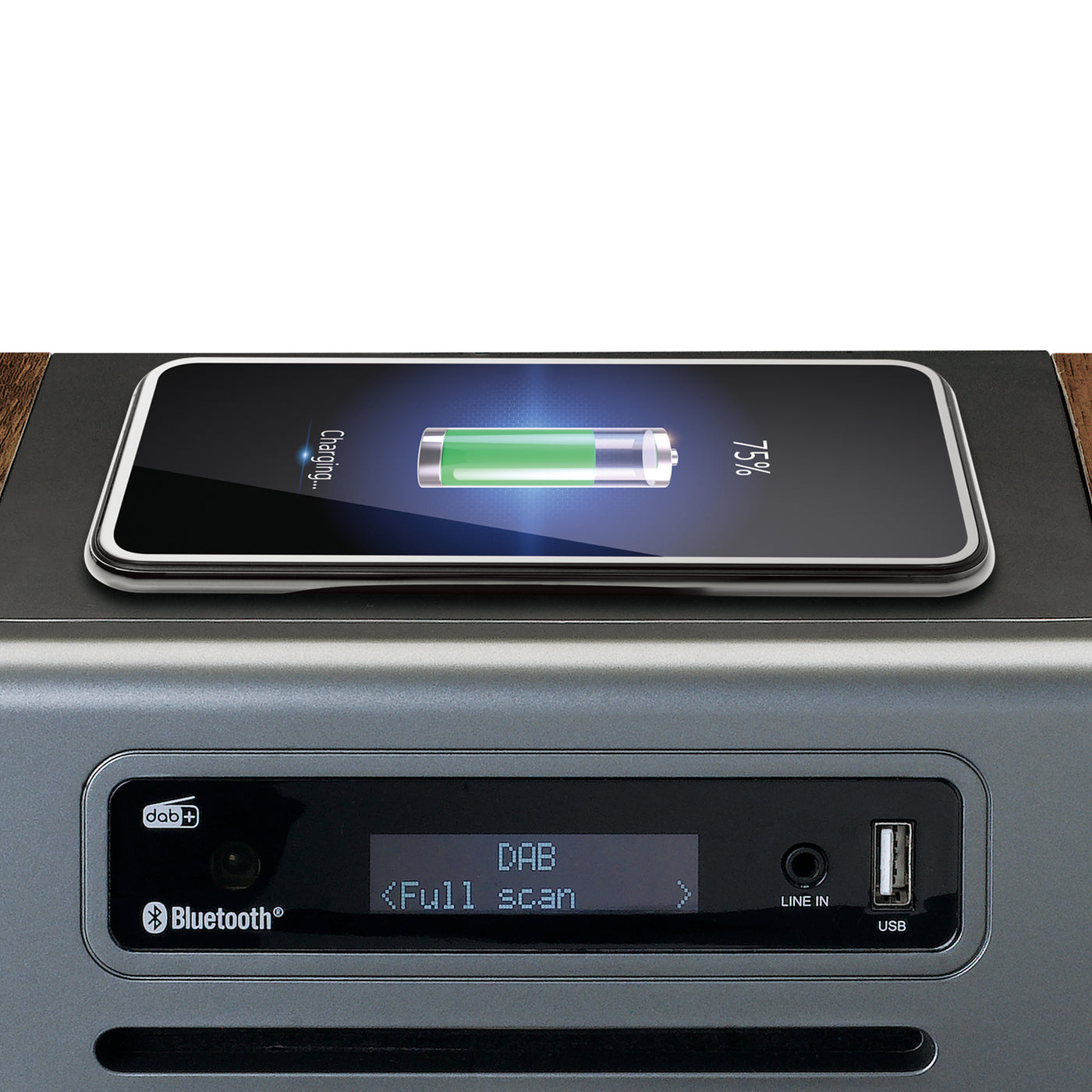 Lenco MC-175SI - Micro set avec DAB, FM, CD, 2 USB, Bluetooth®, QI, RC - Argent