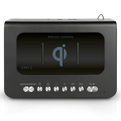 Lenco CR-580BK - Radio-réveil FM stéréo avec Bluetooth®, USB et chargeur sans fil Qi - Noir