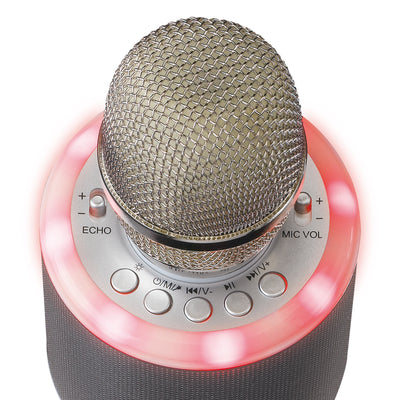 Lenco BMC-085SI - Microphone karaoké avec Bluetooth®, haut-parleur et éclairage - argenté