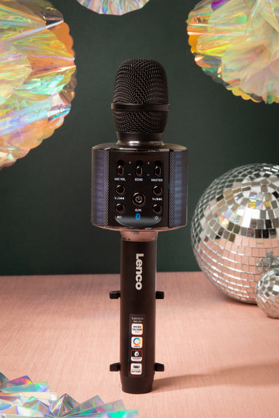 Lenco BMC-090BK - Microphone Bluetooth® pour karaoké avec enceinte et éclairage - Noir