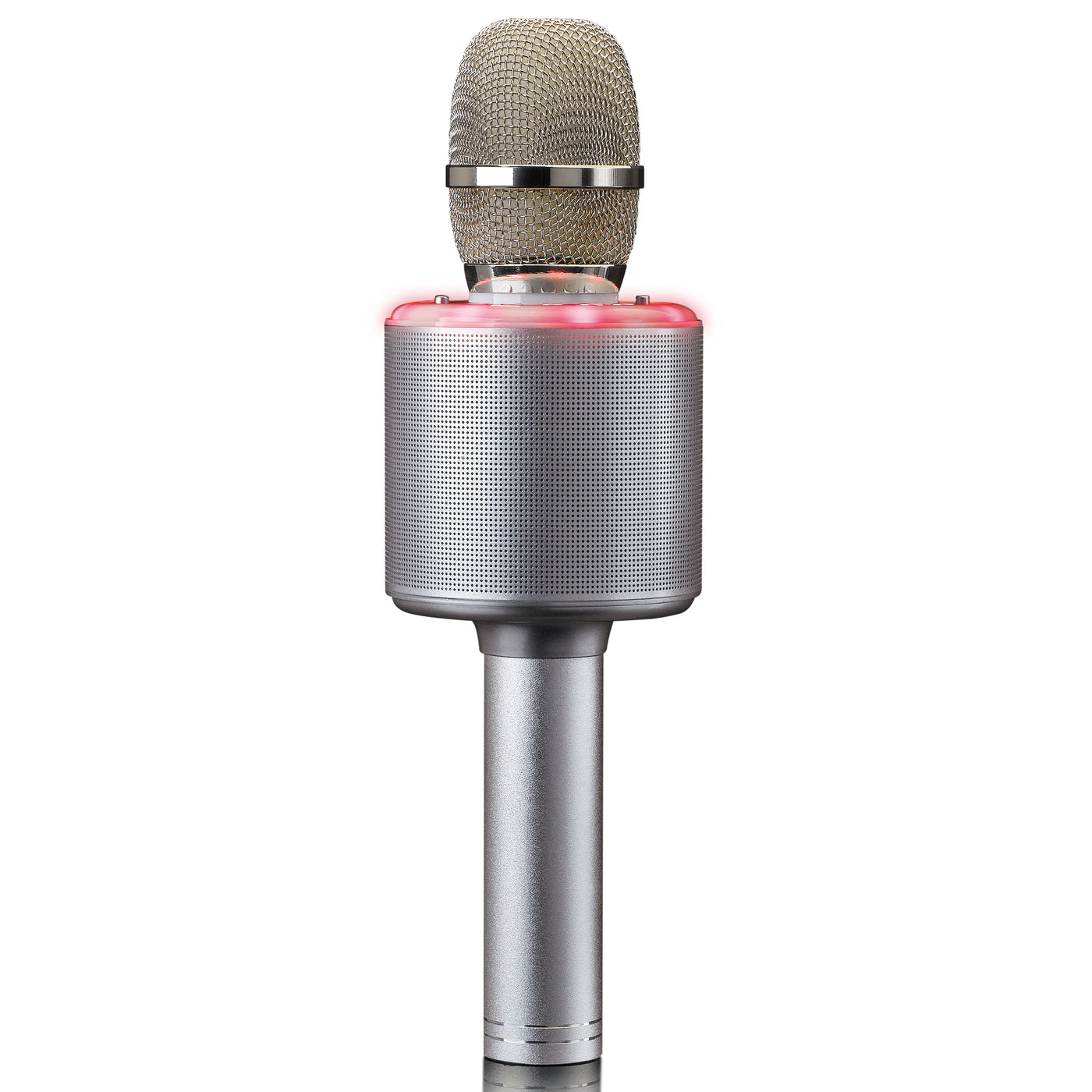 Lenco BMC-085SI - Microphone karaoké avec Bluetooth®, haut-parleur et éclairage - argenté