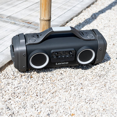 Lenco SPR-200BK - Enceinte Bluetooth® étanche avec radio FM, lecteur USB/micro SD et effets lumineux - Noir