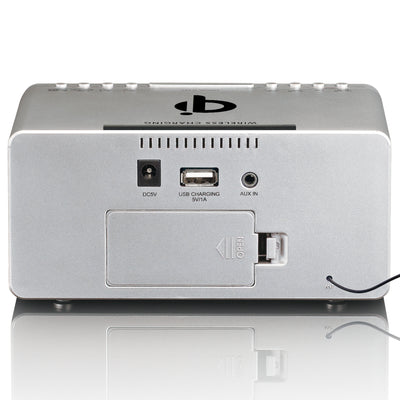 Lenco CR-550SI - Radio-réveil FM stéréo avec USB et chargeur de smartphone sans fil Qi - Argent