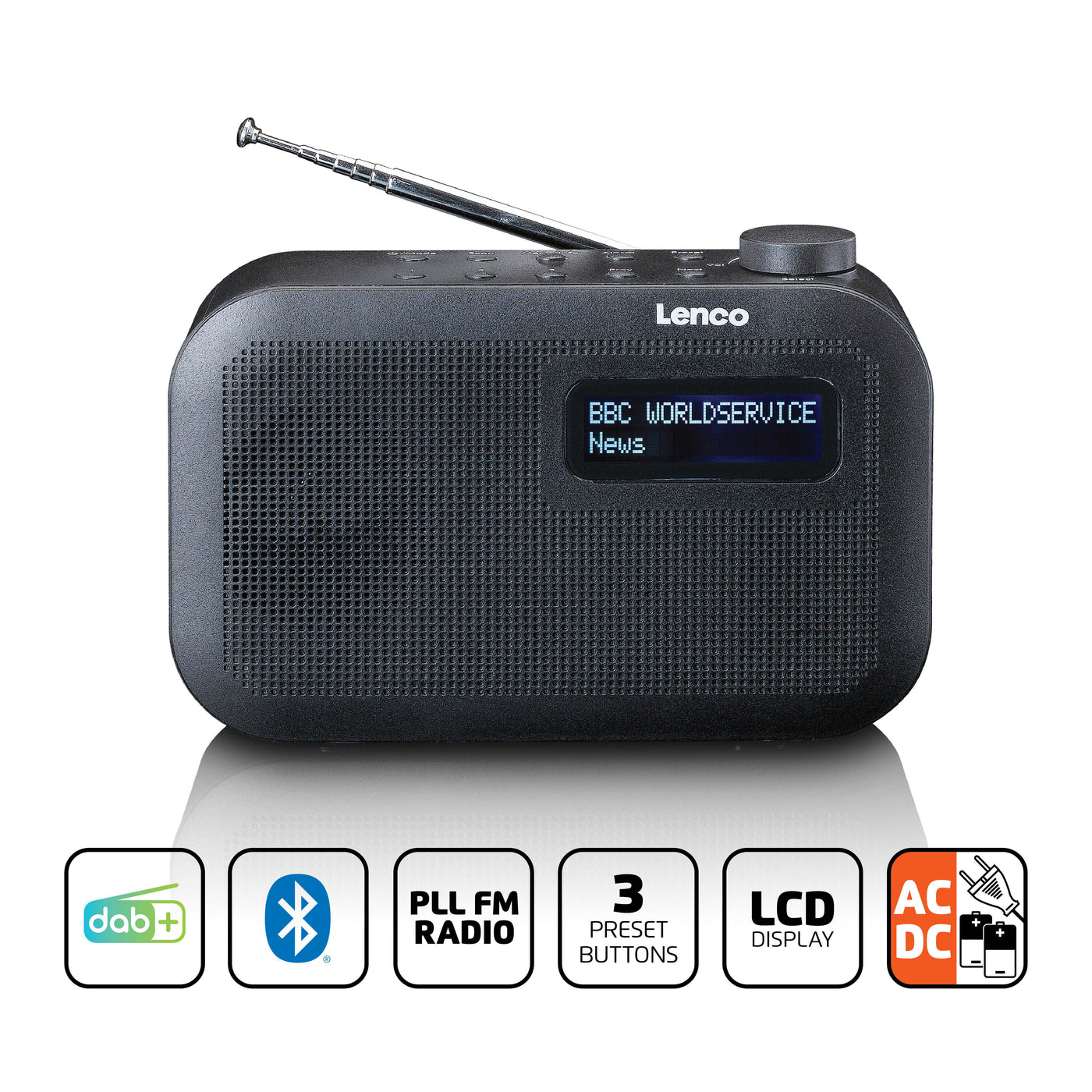 Lenco PDR-016BK - Radio portable DAB+/FM avec Bluetooth® - Noir