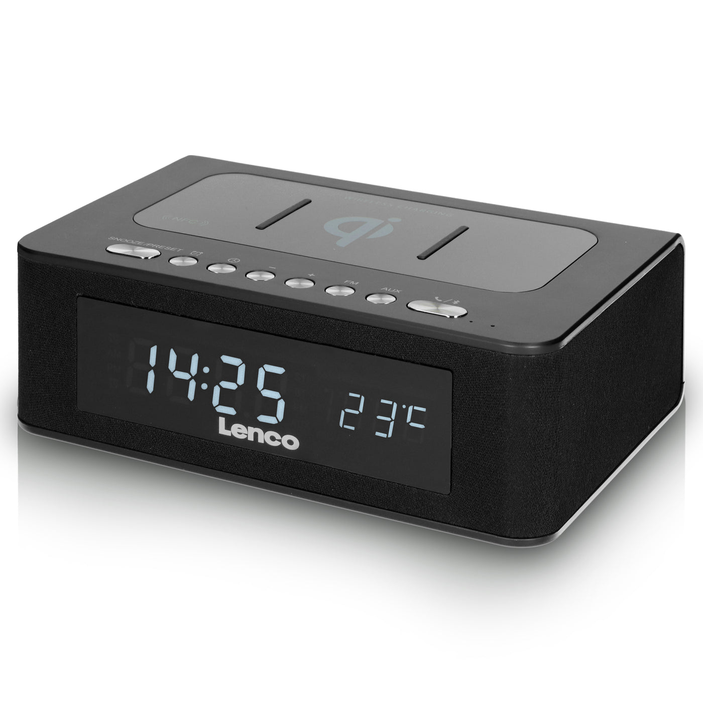 Lenco CR-580BK - Radio-réveil FM stéréo avec Bluetooth®, USB et chargeur sans fil Qi - Noir