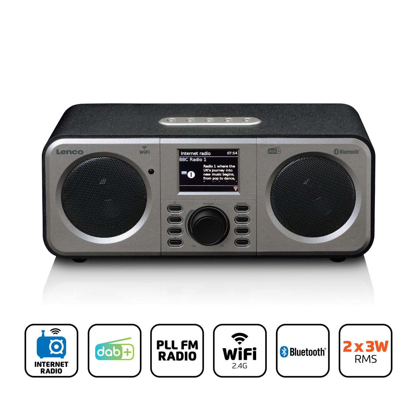 Lenco DIR-140BK - Radio Internet stéréo avec DAB+/FM et Bluetooth® - Noir