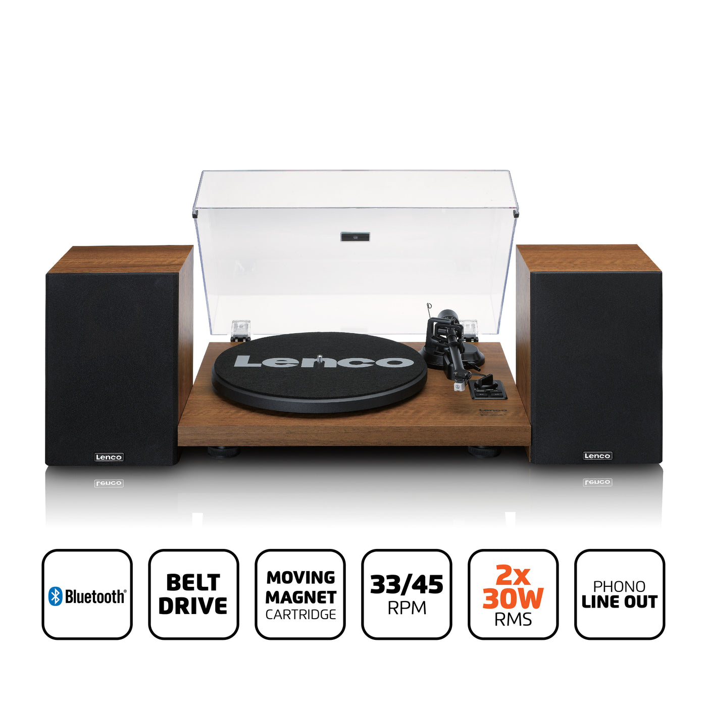 Lenco LS-480WD - Platine vinyle Bluetooth® avec deux haut-parleurs externes et 2 x 30 watts RMS, bois