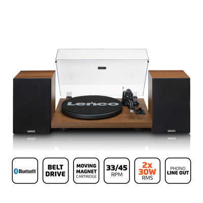 Lenco LS-480WD - Platine vinyle Bluetooth® avec deux haut-parleurs externes et 2 x 30 watts RMS, bois