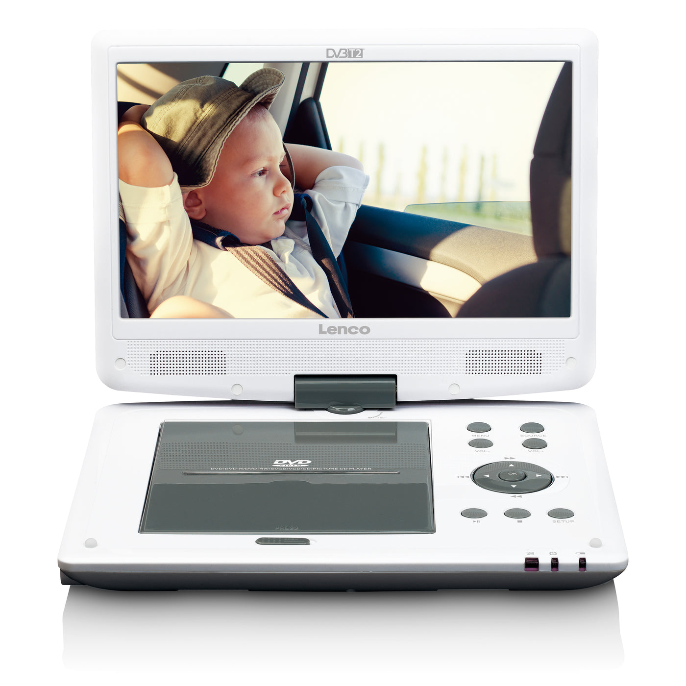 Lenco DVP-1063WH - Lecteur DVD portable 10 pouces avec récepteur DVB T2 HD - Blanc