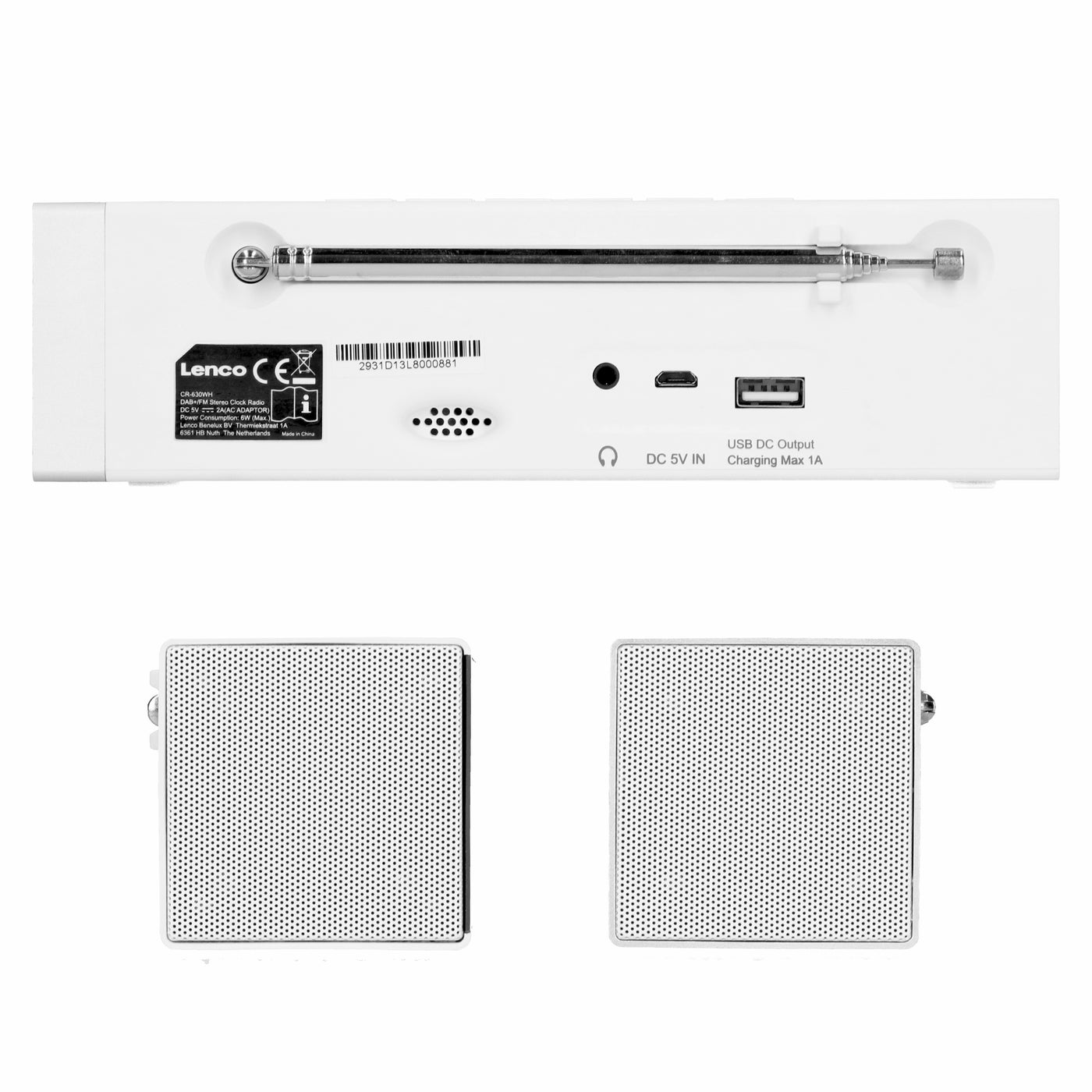 Lenco CR-630WH - Radio-réveil stéréo DAB+/FM avec connexion USB et entrée AUX - Blanc