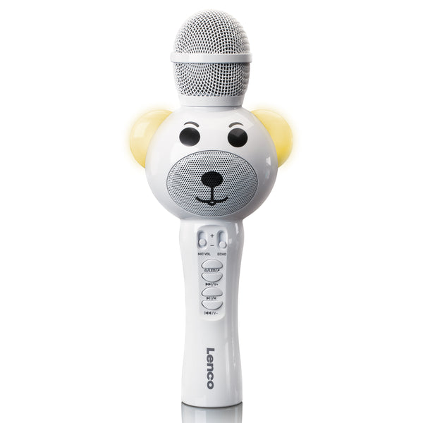 Lenco BMC-060WH - Microphone karaoké avec Bluetooth®, slot SD, lumières, sortie auxiliaire - Blanc