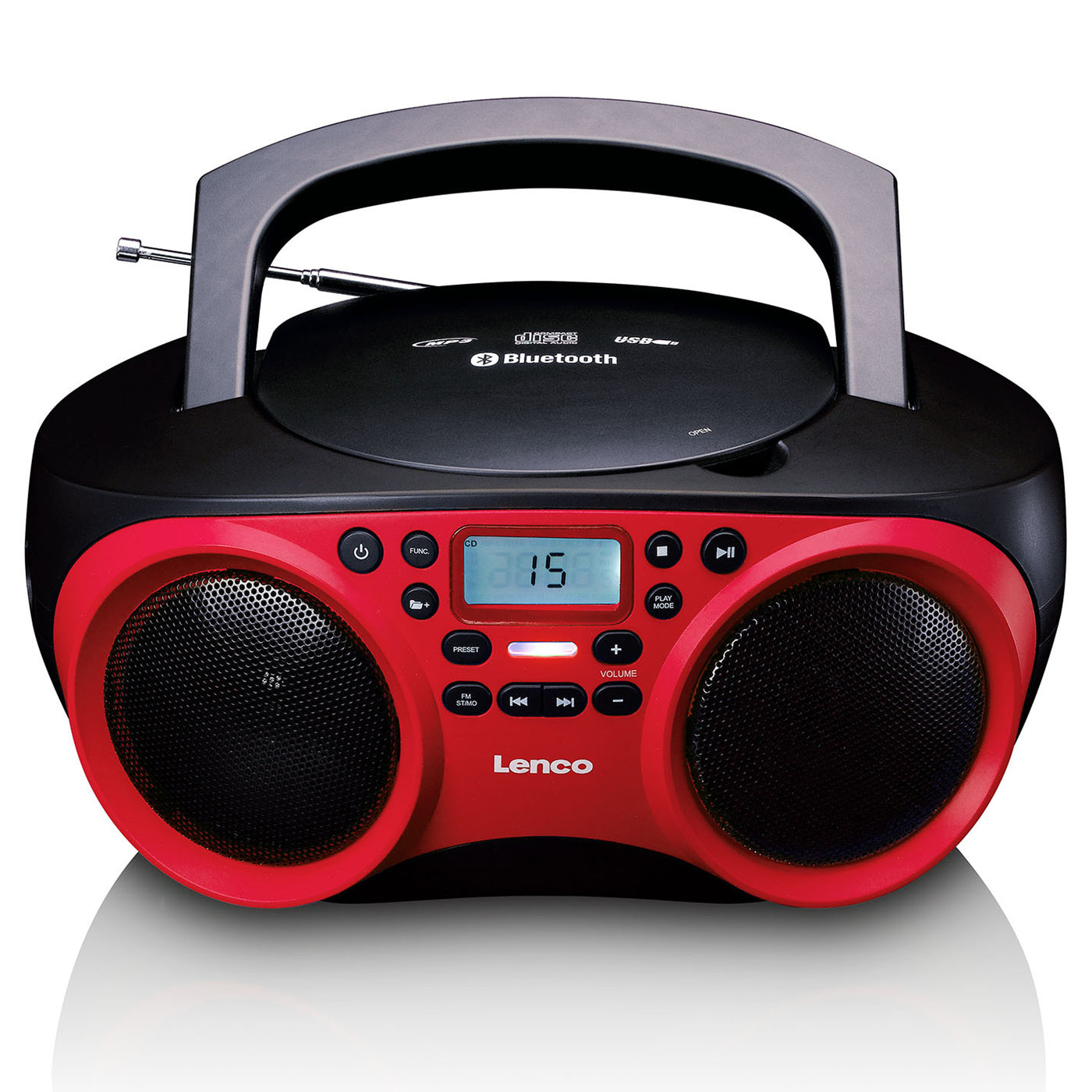Lenco SCD-501RD - Radio FM et lecteur CD/USB portable avec Bluetooth® - Rouge
