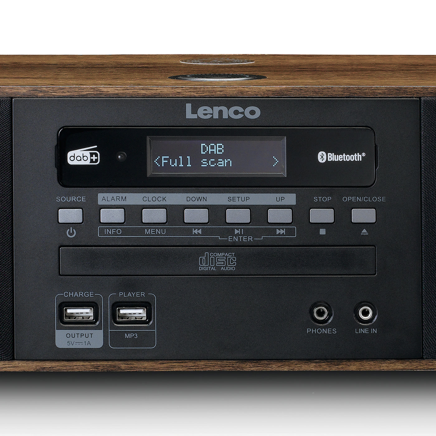 Lenco DAR-051WD - Radio stéréo DAB+/ FM, CD, 2 USB, Bluetooth®, QI, télécommande
