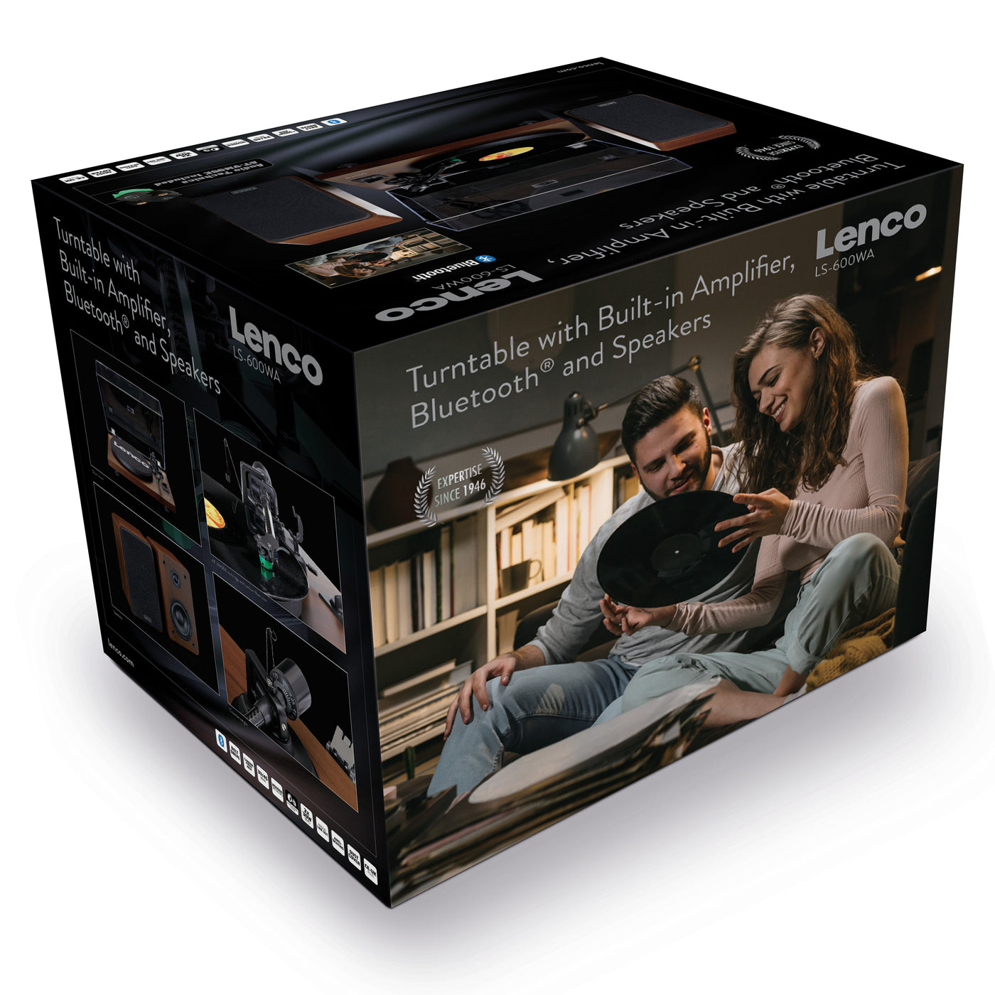 Lenco LS-600WA -Tourne-disque avec amplificateur intégré et Bluetooth® plus 2 haut-parleurs externes - Noyer