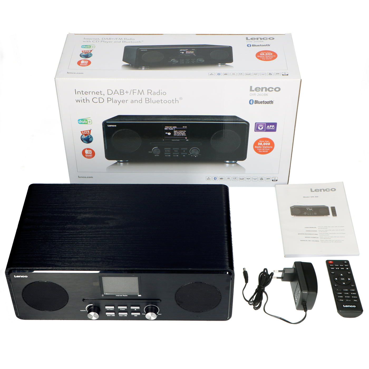 Lenco DIR-260BK - Radio Internet/DAB+/FM avec lecteur CD et Bluetooth®, noir