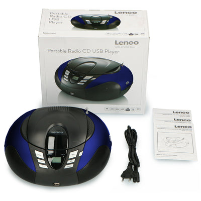 Lenco SCD-37 USB Blue - Radio FM et lecteur CD/USB portable - Bleu