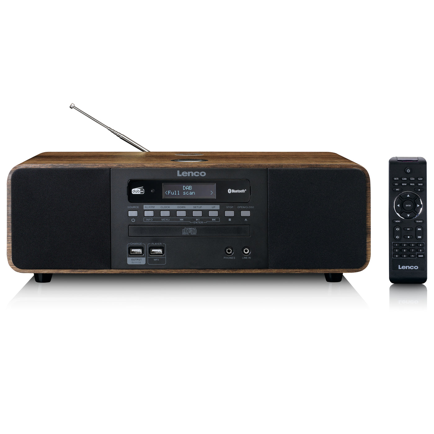 Lenco DAR-051WD - Radio stéréo DAB+/ FM, CD, 2 USB, Bluetooth®, QI, télécommande