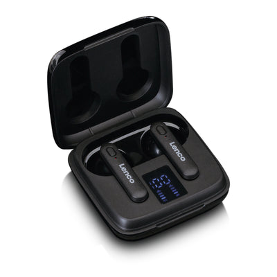 Lenco EPB-430BK - Ecouteurs sans fil, boîtier de charge avec écran, Bluetooth® et TWS, noir