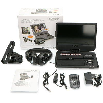 Lenco DVP-1010BK - Lecteur DVD portable de 10 pouces avec connexion USB, casque et dispositif de suspension