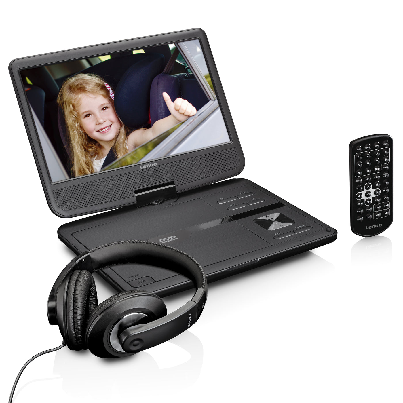 Lenco DVP-1010BK - Lecteur DVD portable de 10 pouces avec connexion USB, casque et dispositif de suspension