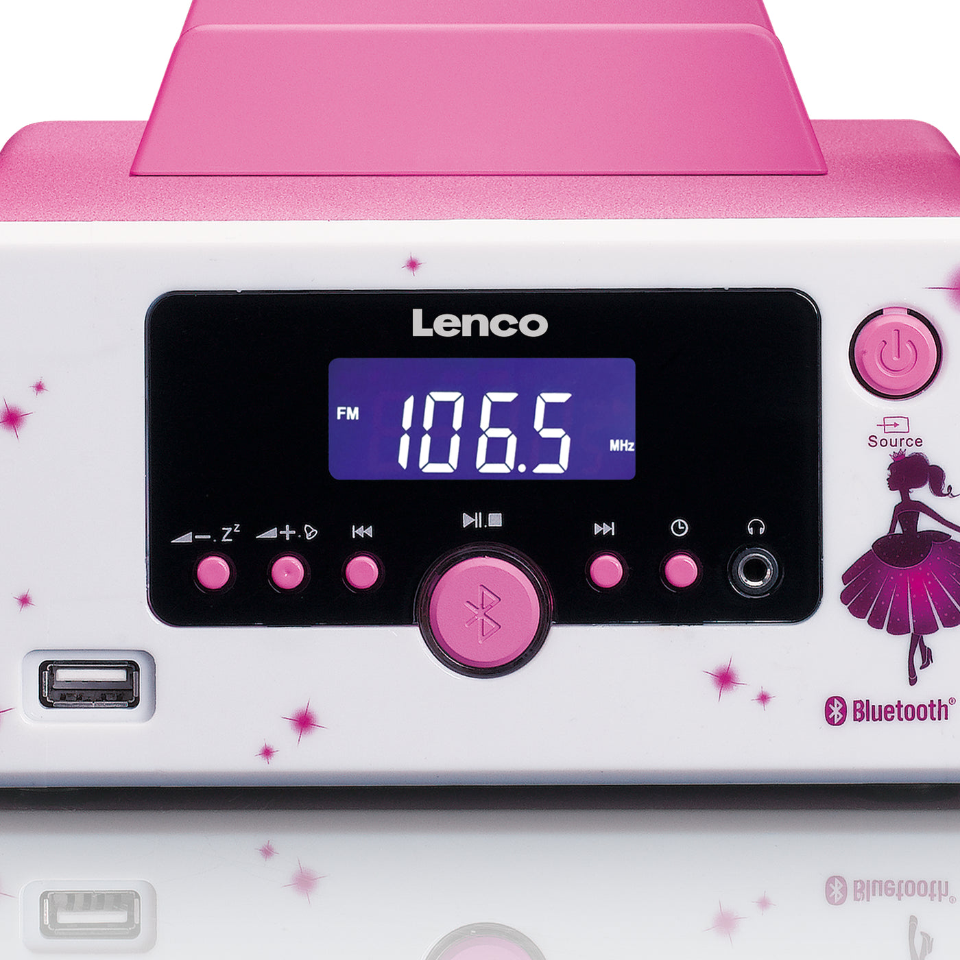 Lenco MC-020 Princess - Mini-chaîne avec radio FM, Bluetooth®, USB et entrée AUX - Princesse