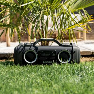 Lenco SPR-200BK - Enceinte Bluetooth® étanche avec radio FM, lecteur USB/micro SD et effets lumineux - Noir