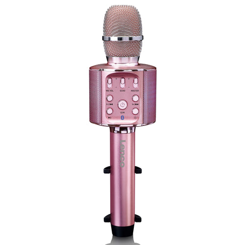 Lenco BMC-090PK - Microphone Bluetooth® pour karaoké avec enceinte et éclairage - Rose