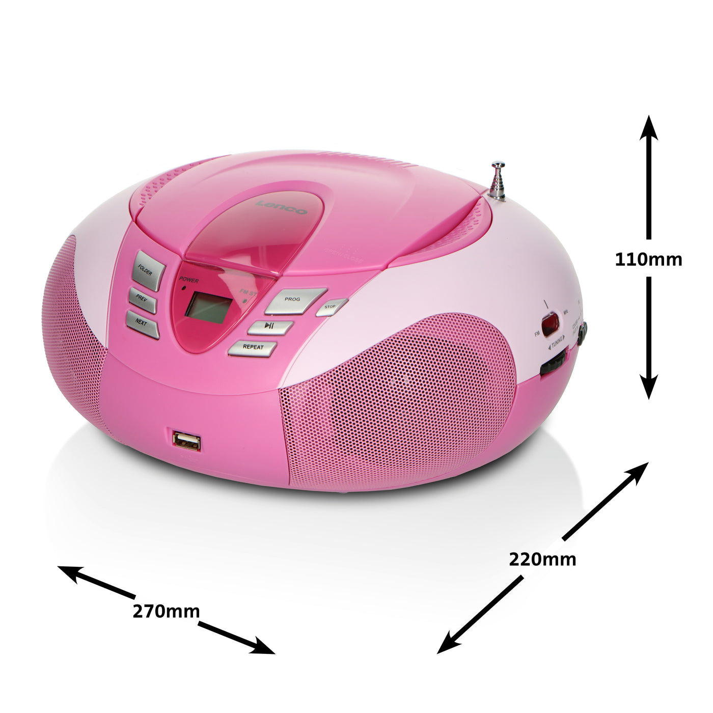 Lenco SCD-37 USB Pink - Radio FM et lecteur CD/USB portable - Rose