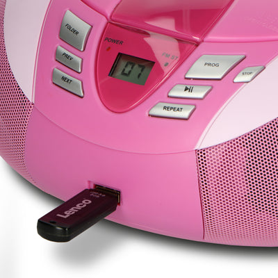 Lenco SCD-37 USB Pink - Radio FM et lecteur CD/USB portable - Rose