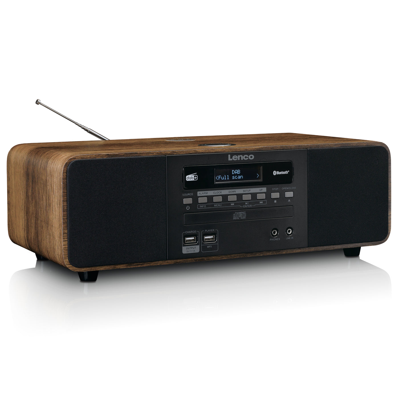 Lenco DAR-051WD - Radio stéréo DAB+/ FM, CD, 2 USB, Bluetooth®, QI, télécommande