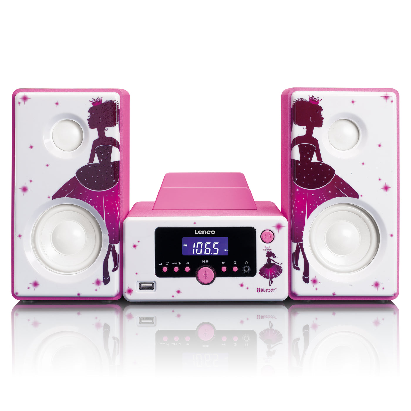 Lenco MC-020 Princess - Mini-chaîne avec radio FM, Bluetooth®, USB et entrée AUX - Princesse