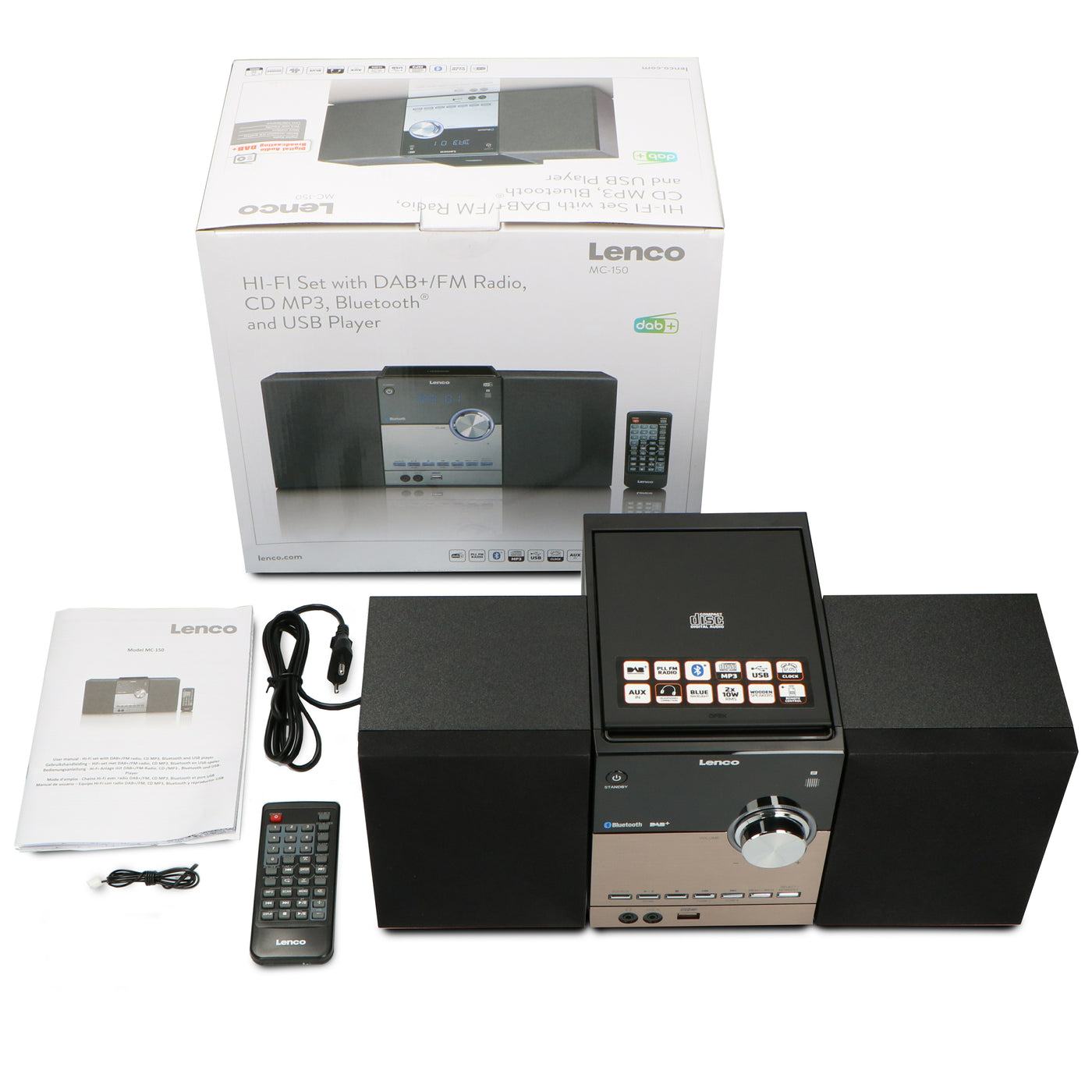 Lenco MC-150 - Chaîne stéréo avec radio DAB+/FM, lecteur CD, connexion Bluetooth® et prise USB - Noir