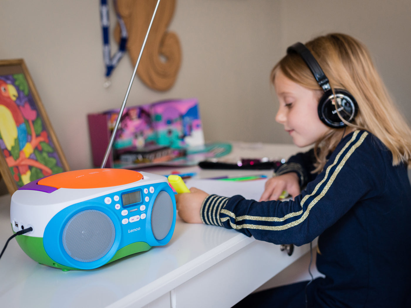 Radio portable lecteur cd et cassette enfants lenco multicolore