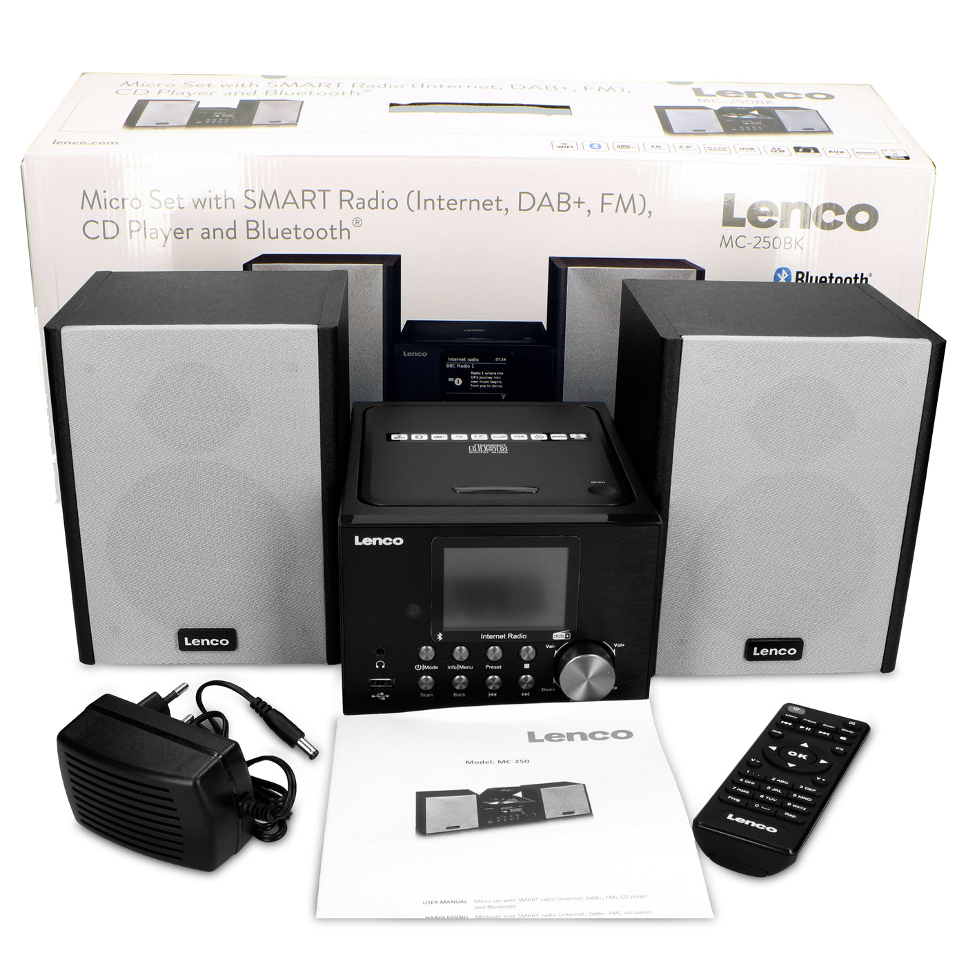 Lenco MC-250BK - Micro-chaîne avec radio intelligente, lecteur CD/USB, internet, DAB+, Bluetooth® - Noir