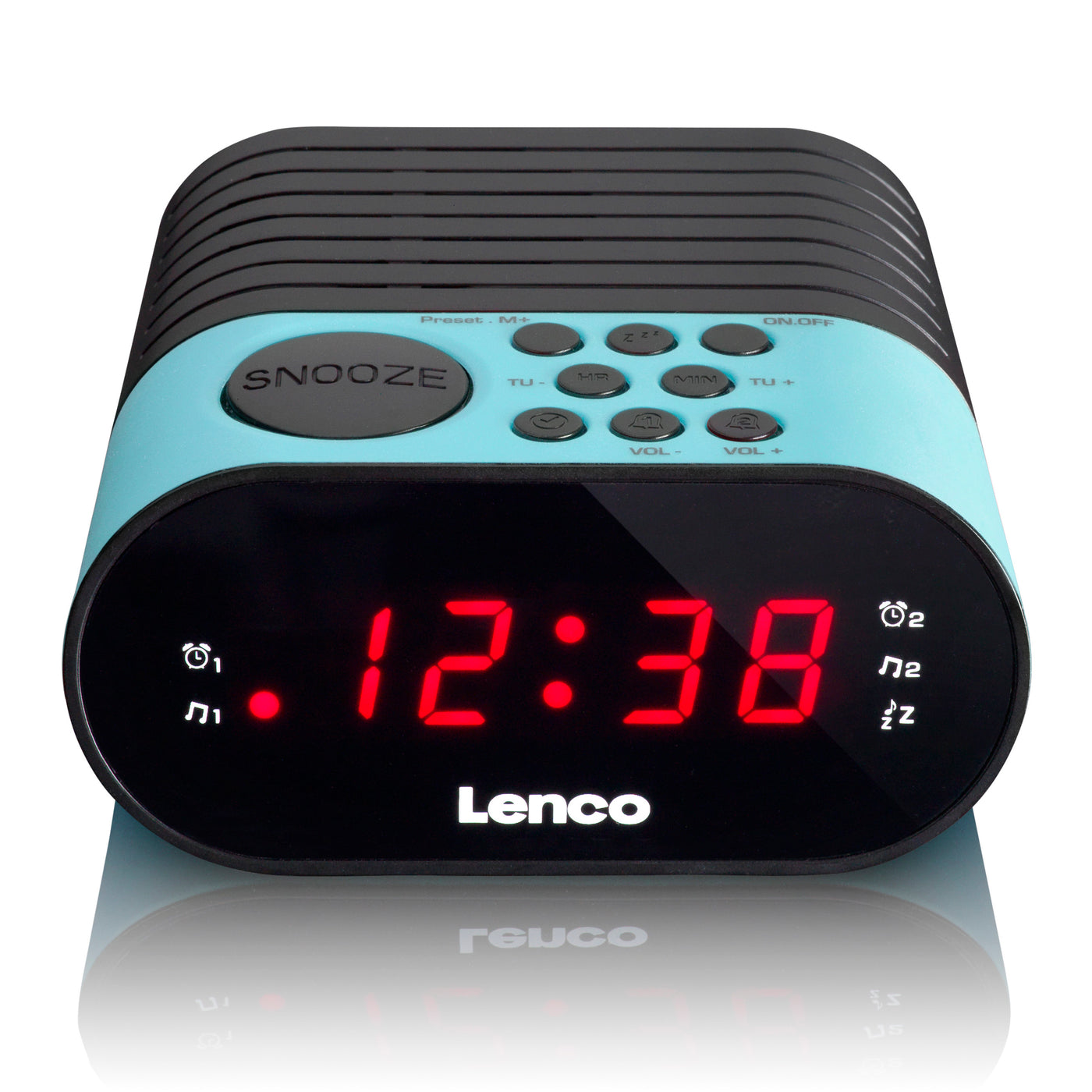 Lenco CR-07 Blue - Radio-réveil FM avec minuterie de sommeil et fonction d’alarme double - Bleu