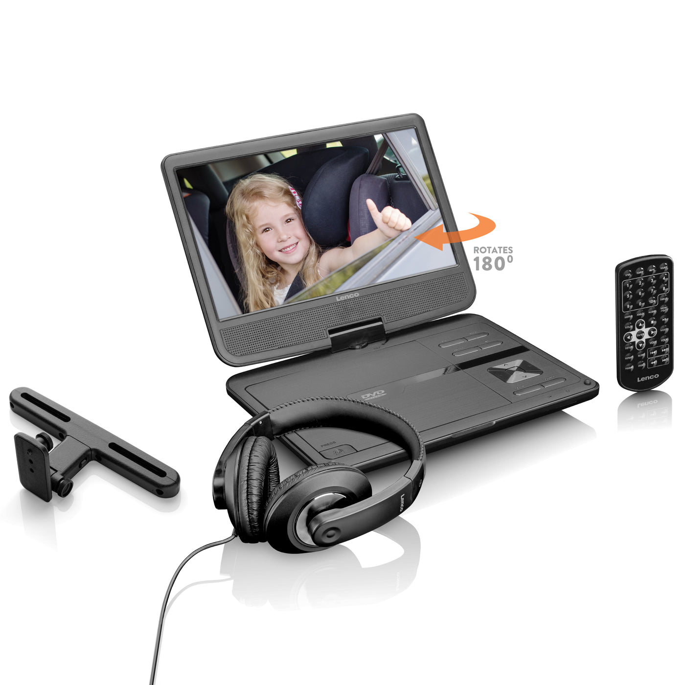 Lenco DVP-1010BK - Lecteur DVD portable de 10 pouces avec connexion USB, casque et dispositif de suspension