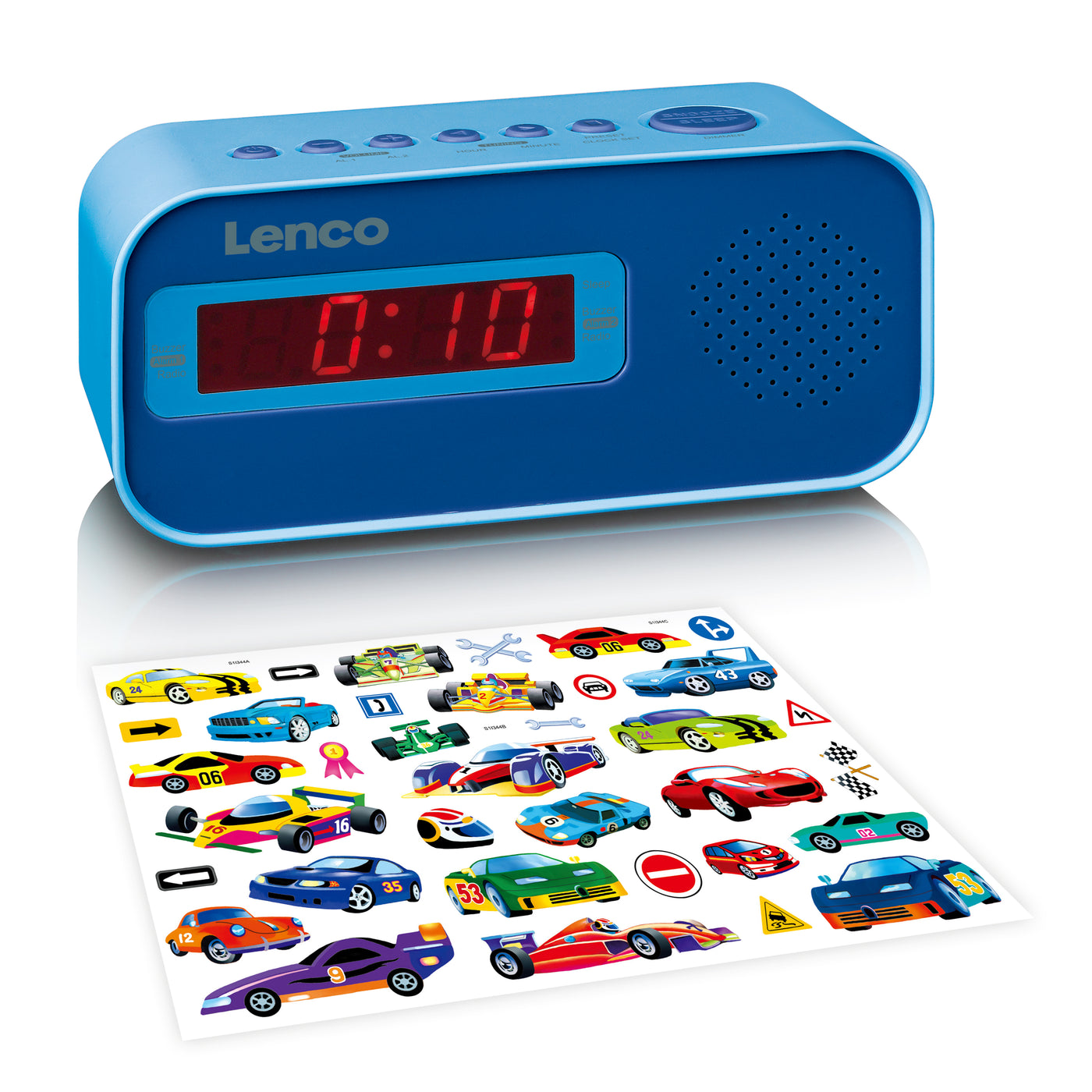 Lenco CR-205BU - Radio-réveil avec jeu d'autocollants - Bleu