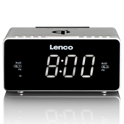 Lenco CR-550SI - Radio-réveil FM stéréo avec USB et chargeur de smartphone sans fil Qi - Argent